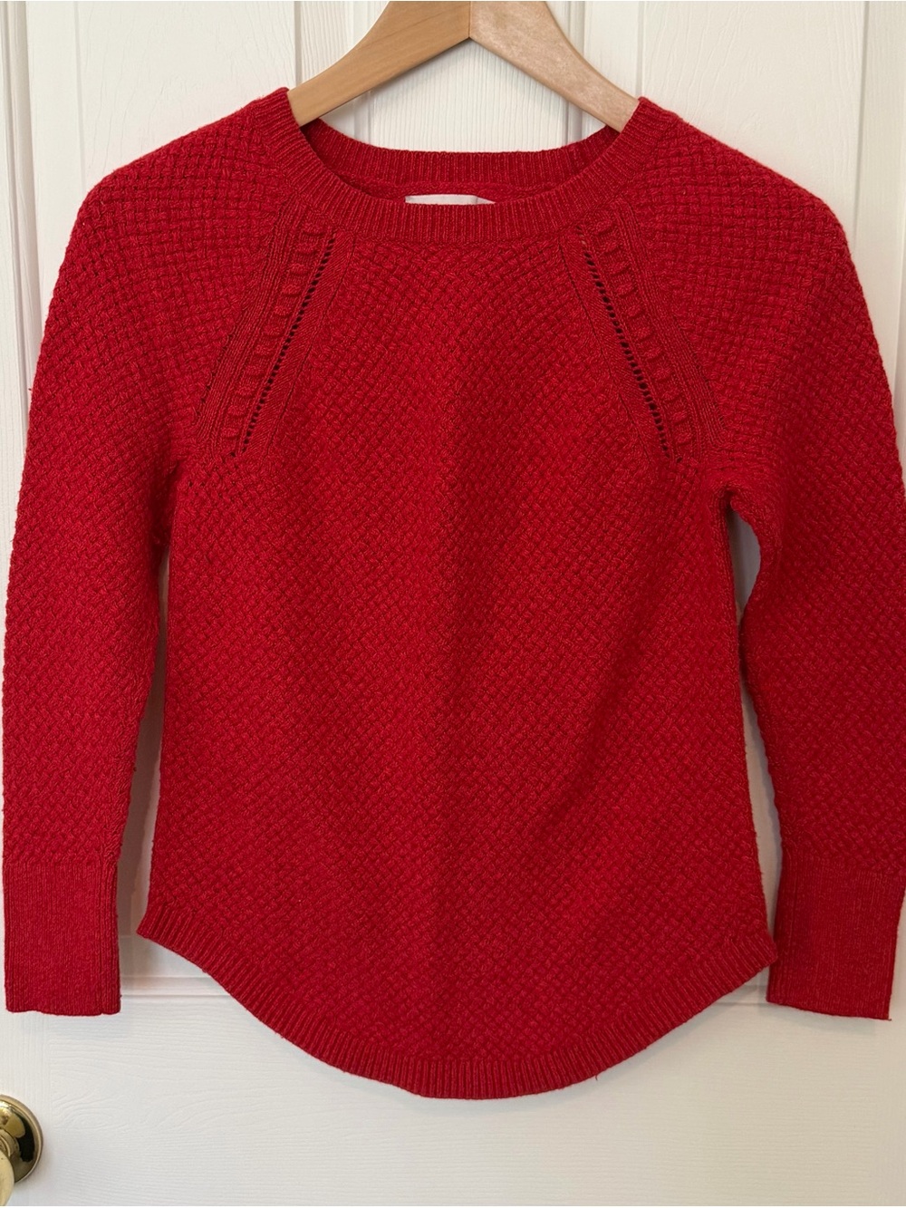 LOFT Red Textured Crewneck Sweater